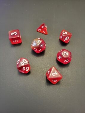 Red Marbled RPG Polyhedral Dice 7 Piece Set